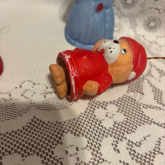 Vintage Jasco Set of 4 Porcelain Ornaments Bear Dog Drummer Girl Christmas - Picture 3 of 5